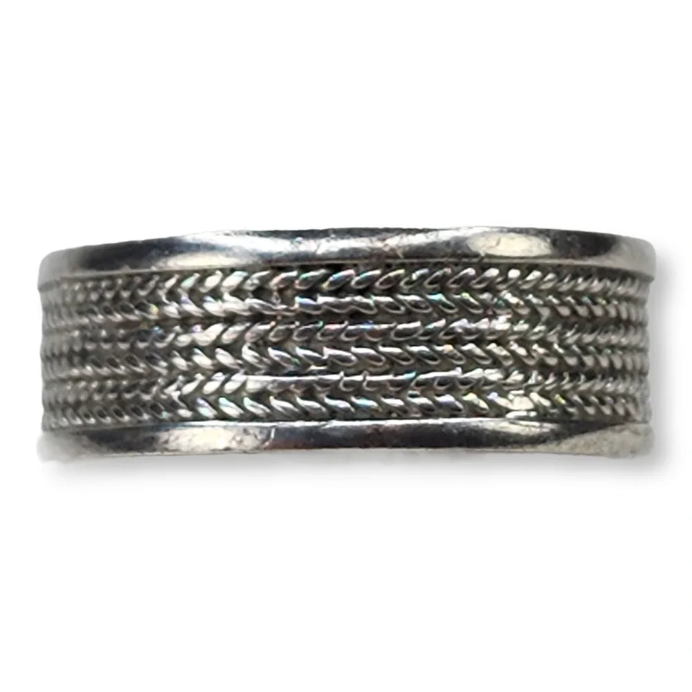 Vintage Sterling Silver 925 Knitting Texture Ring Size 7 Signed NF